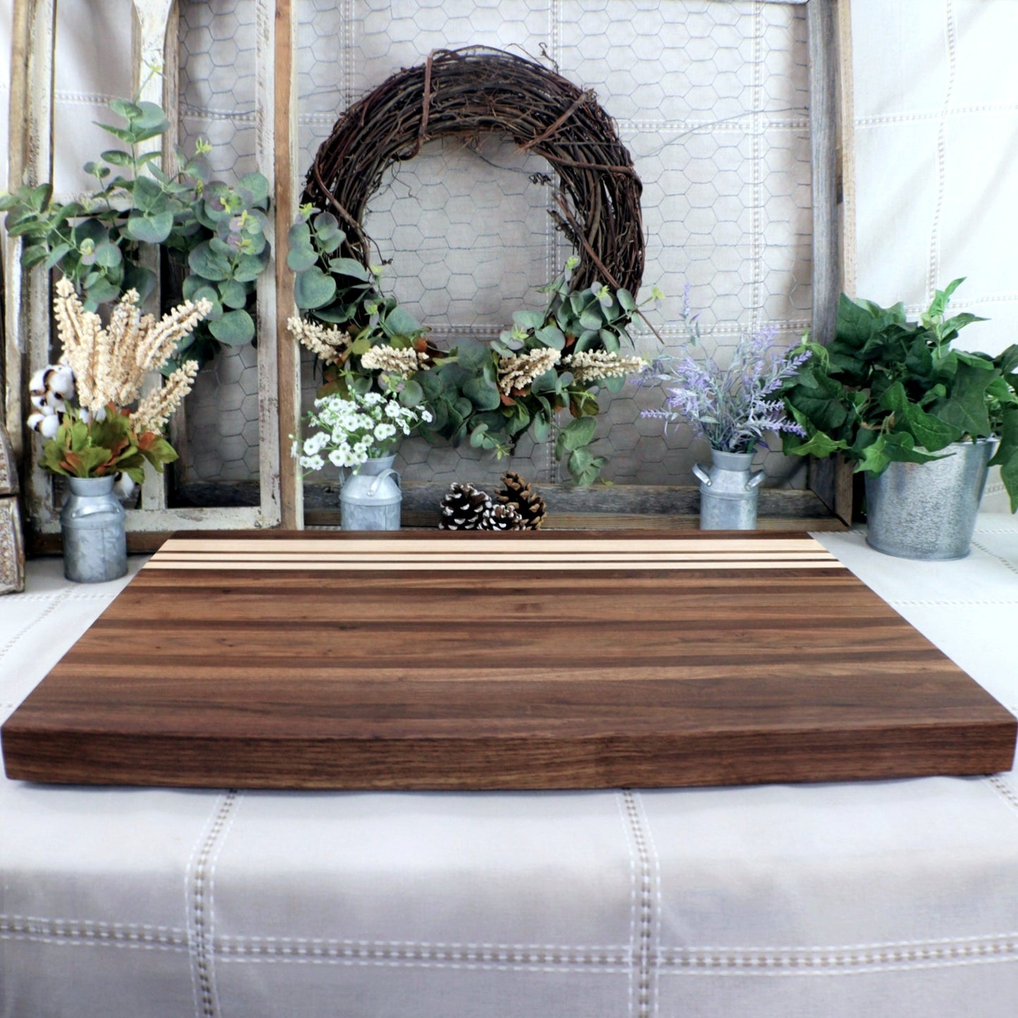Extra-Large Edge-Grain Walnut & Maple End-Grain Cutting Board For Tabletop or Counter