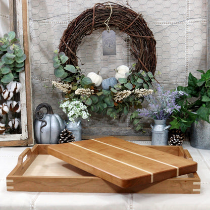 3-PC Cherry Tray, Cutting Board, & Wine Carrier