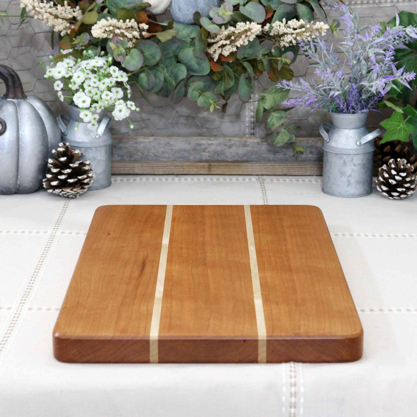 Cherry Cutting Board With Offset Maple Inlay (Add feet and/or Handle)