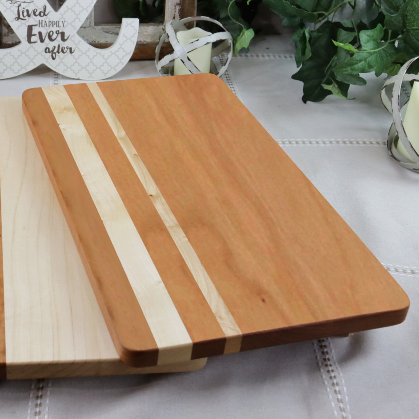 Cherry Cutting Board With Offset Maple Wood Inlay