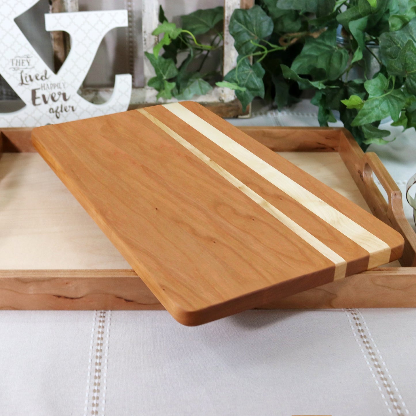 Cherry Cutting Board With Offset Maple Wood Inlay