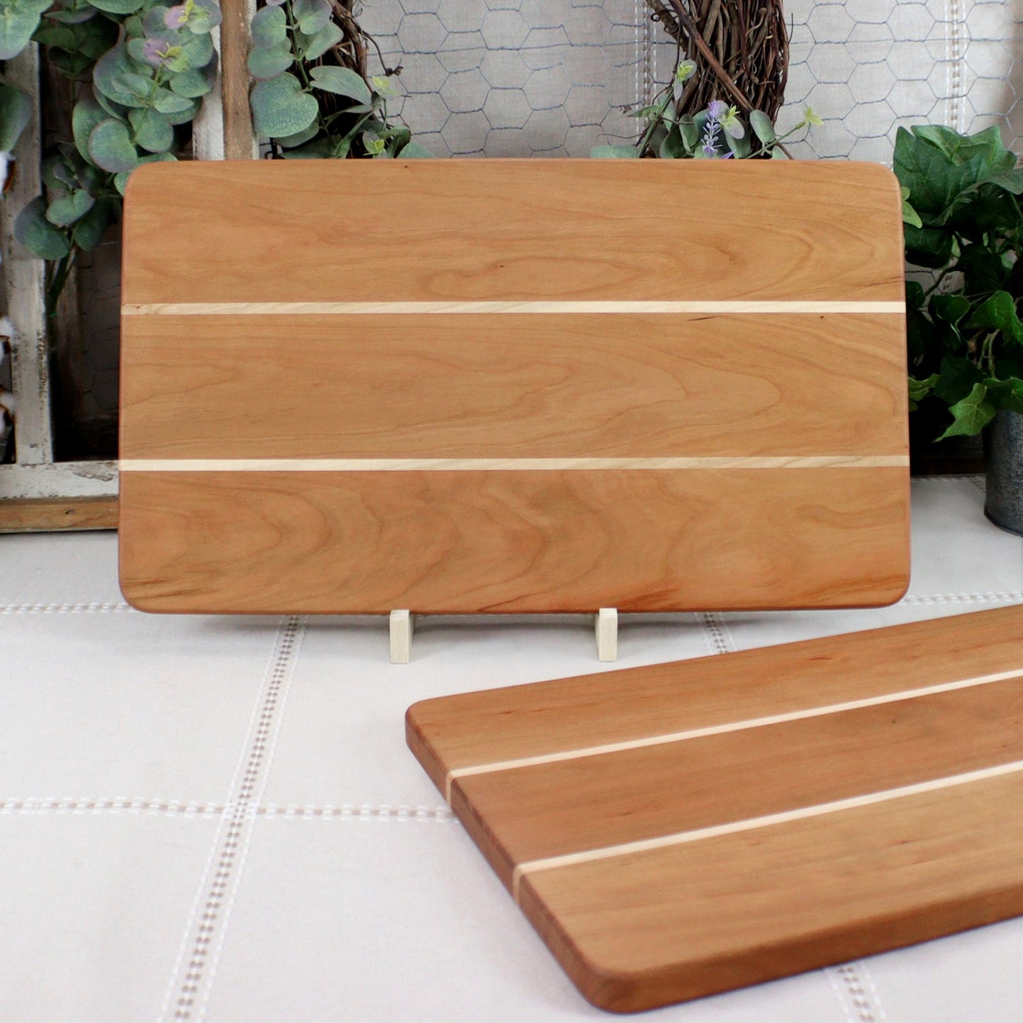 4-PC Cherry Wood Tray, Cutting Board, Wine Carrier & Coaster Set
