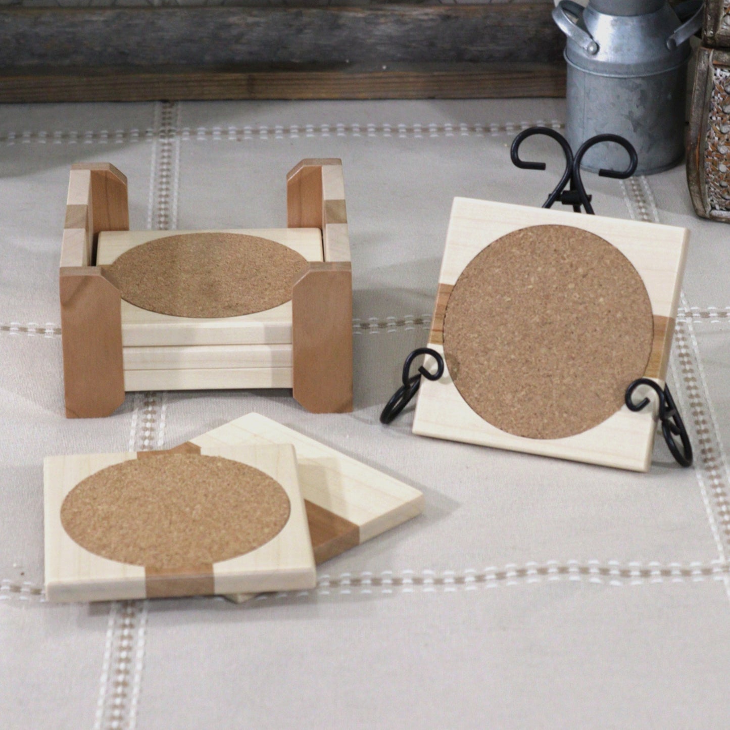 Maple with Cherry Wooden Coaster Set Specially Designed For Small or Large Cups