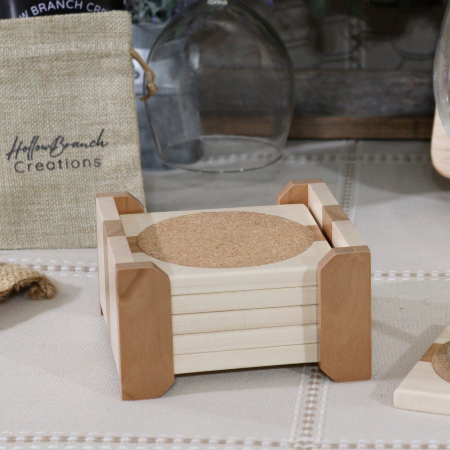 Maple with Cherry Wooden Coaster Set Specially Designed For Small or Large Cups