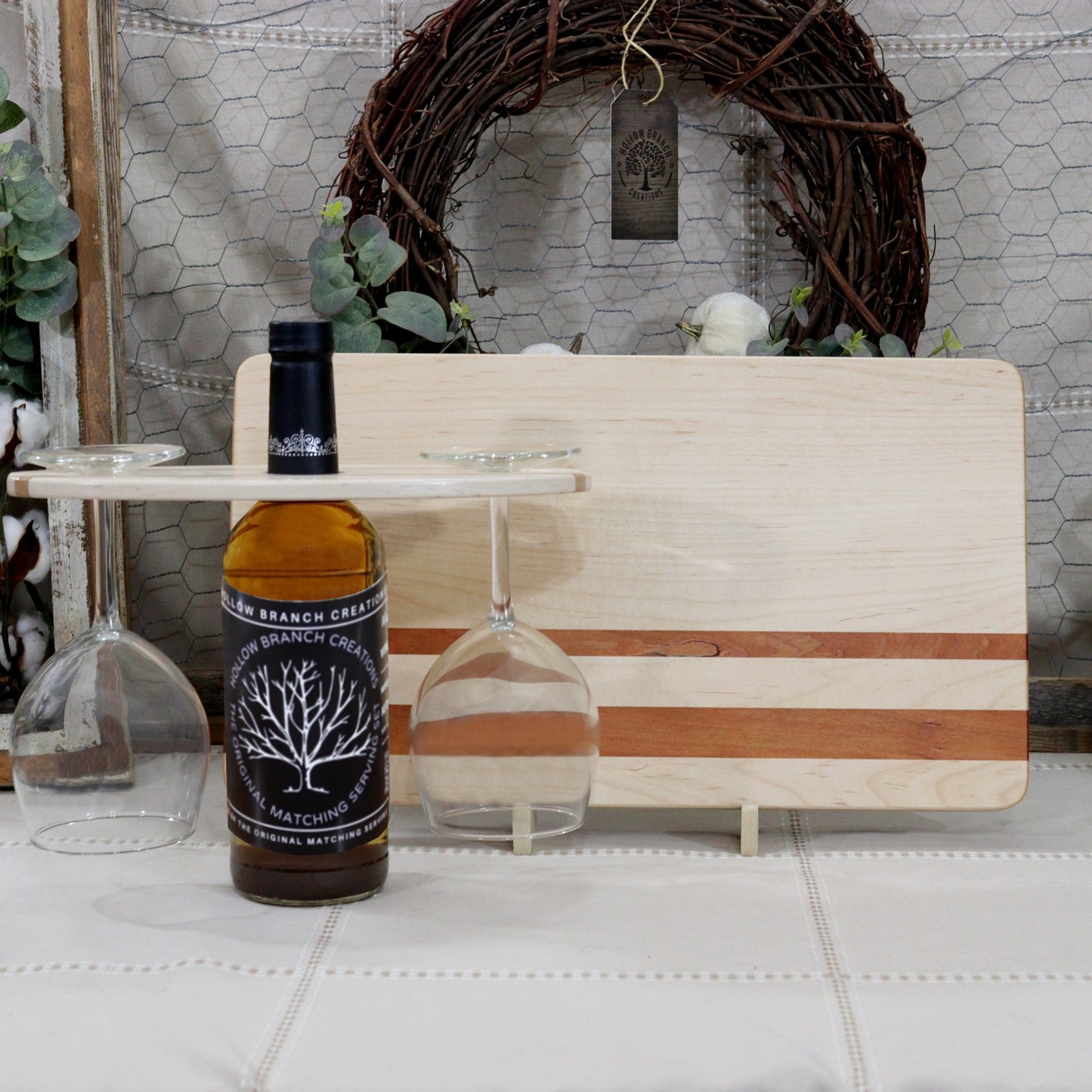 Maple Wood Cutting Board with Offset Cherry Inlay
