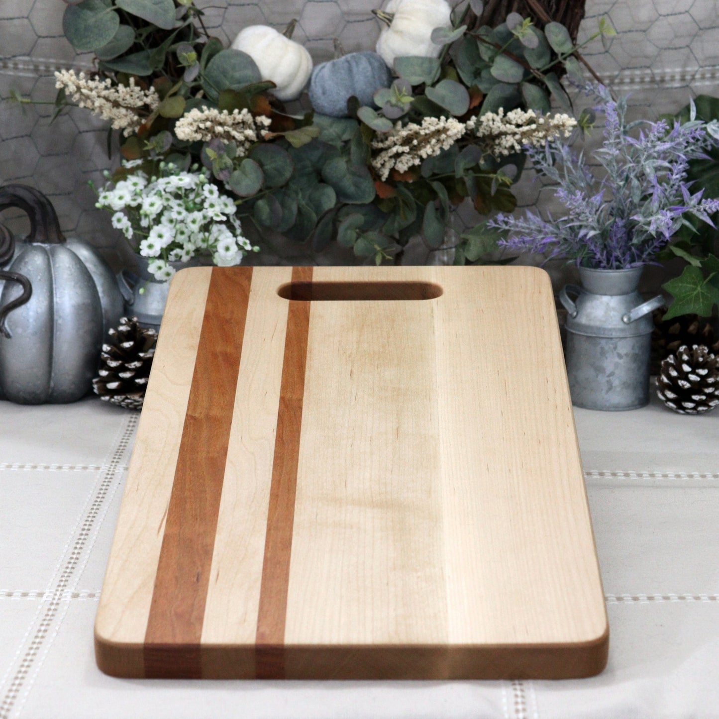 Maple Wood Cutting Board With Cherry Inlay (Add Feet and/or Handle)