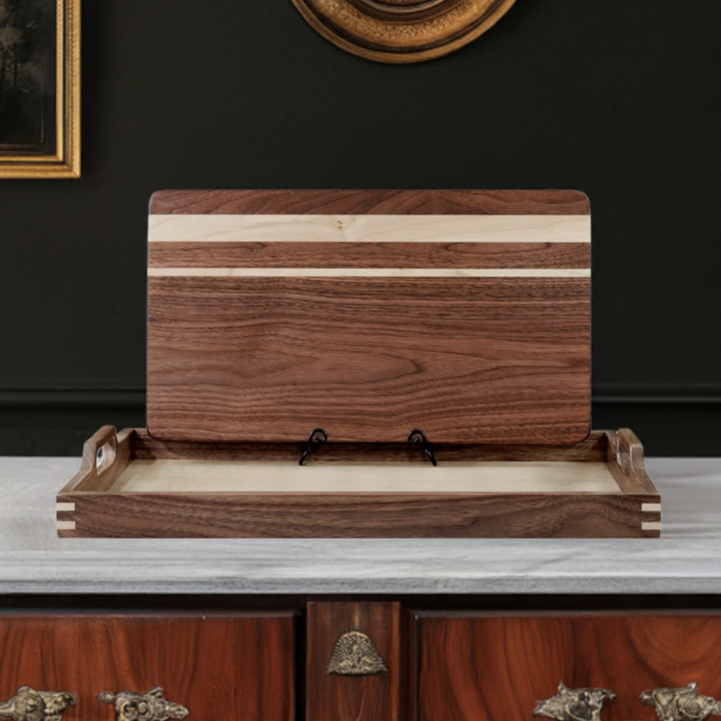 cutting board, wood cutting board, serving tray, cherry, serving tray with handle, serving tray set, tray with handles, cutting board with handles, ottoman tray, ottoman, tray, serving tray, serving tray decor, serving tray decoration, maple, matching, party, dinner, brunch, holiday, holiday dinner, birthday party, birthday, wood, wooden, made in the USA, American-Made, anniversary, anniversary gift, gift, unique gift, party set, Christmas dinner, Christmas, dinner table set, dinner, table decoration, table