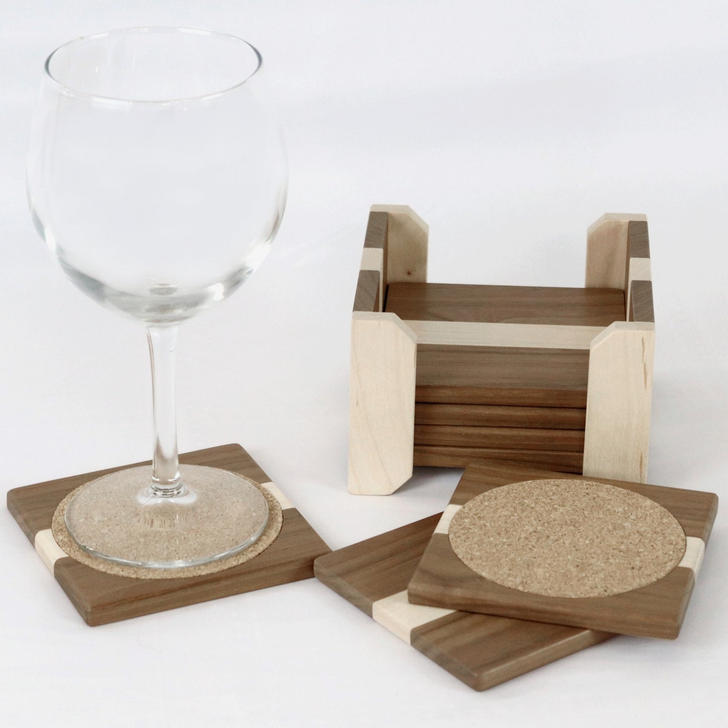 Walnut & Maple Wooden Coaster Set - Made for Large Cups