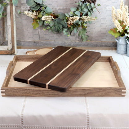 2-Piece Walnut Wood Cutting Board & Serving Tray with Handle