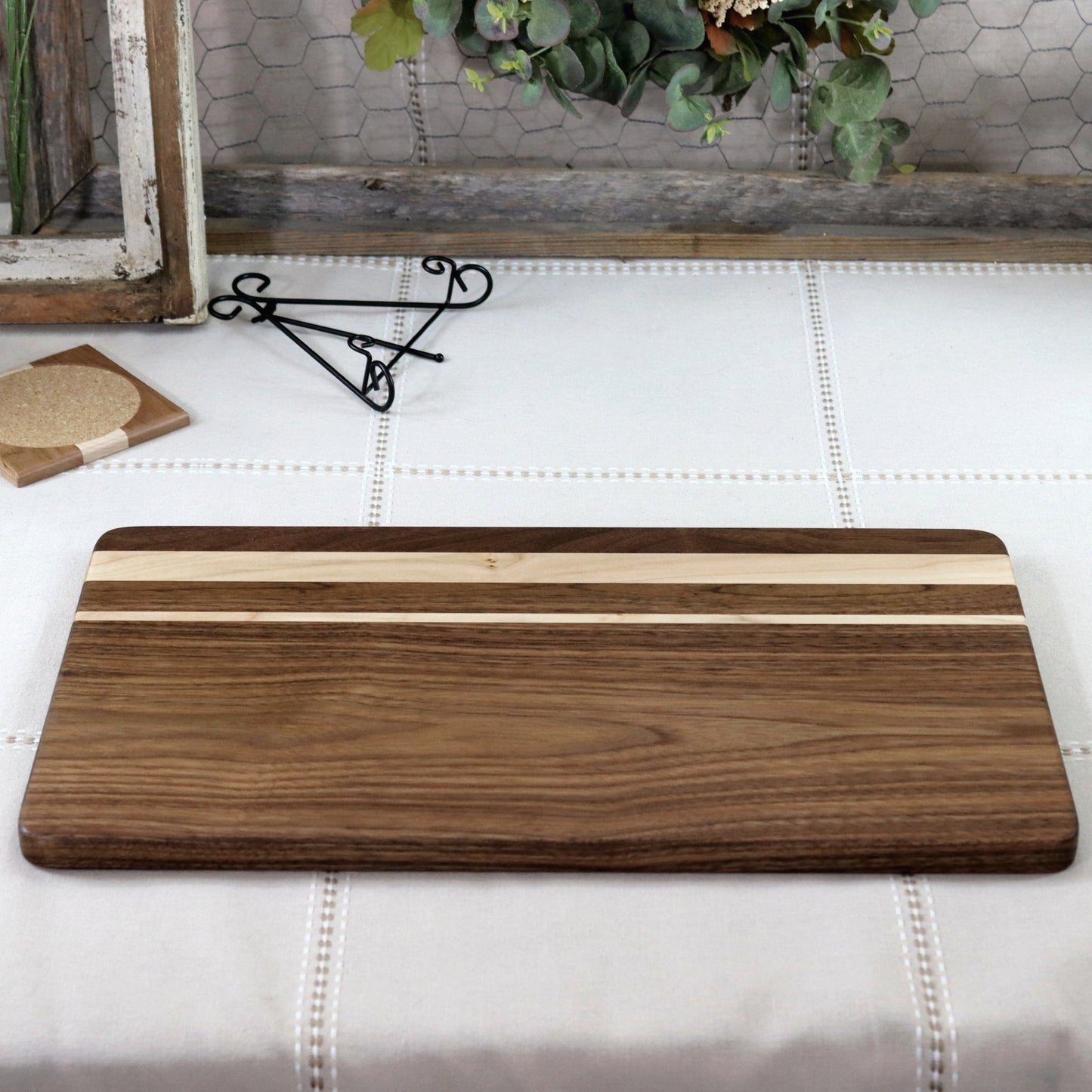 Walnut Cutting Board With Offset Maple Inlay