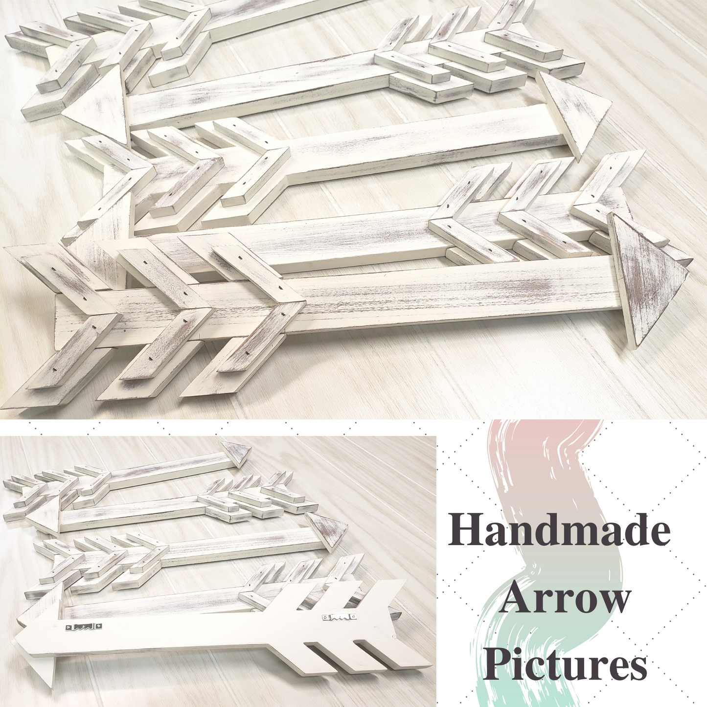 Farmhouse Boho Wooden Arrow Picture Sign -White - 1 ct