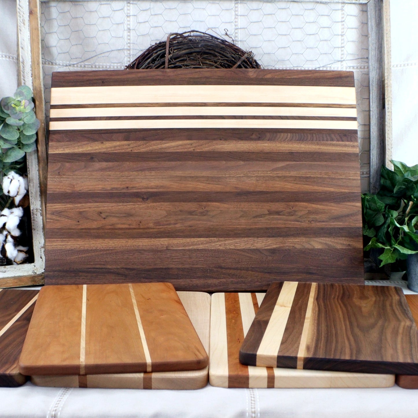 Extra-Large Edge-Grain Walnut & Maple End-Grain Cutting Board For Tabletop or Counter