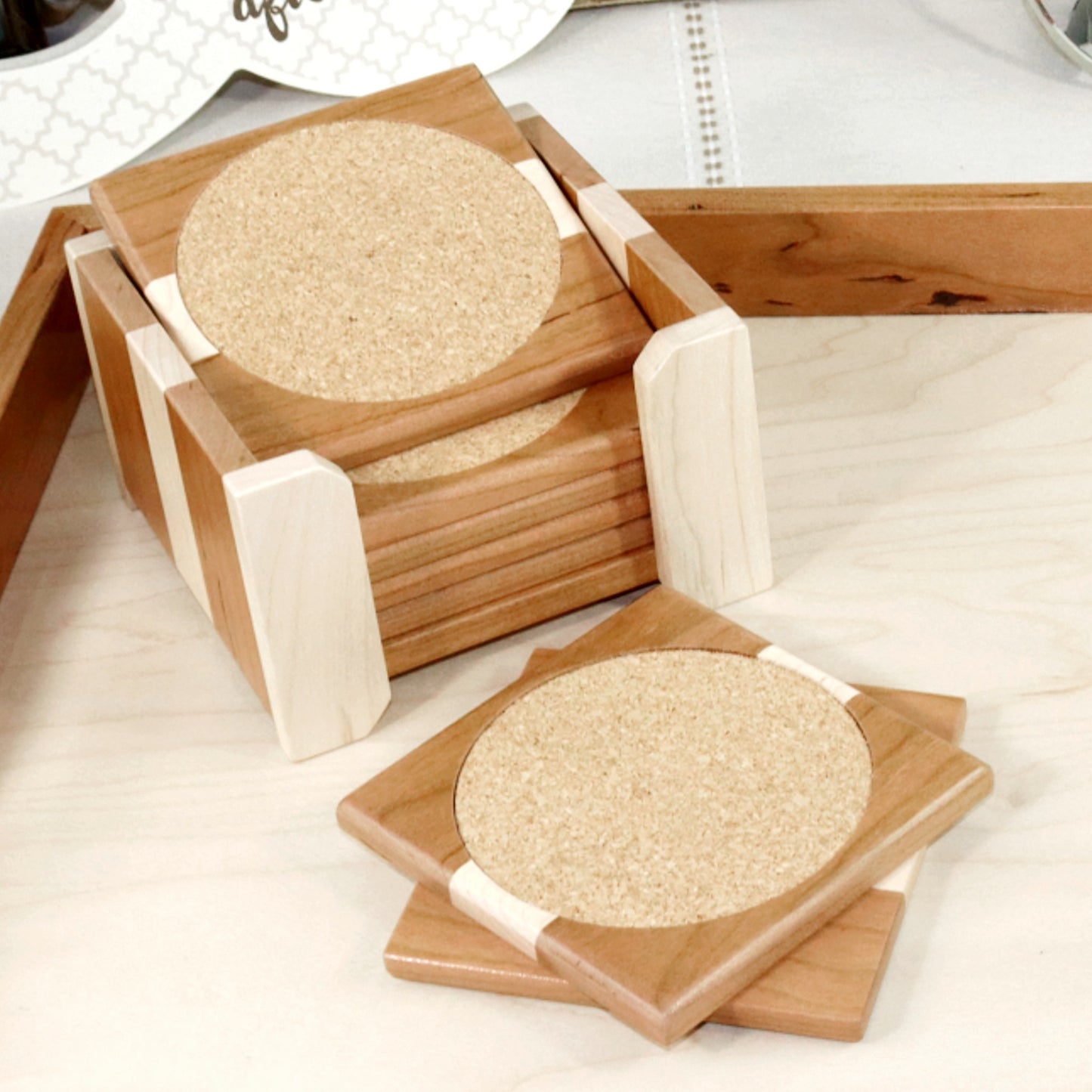 Cherry & Maple Coaster Set Specially Made for Large Cups.