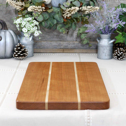 Cherry Wood Cutting Board With Maple Inlay