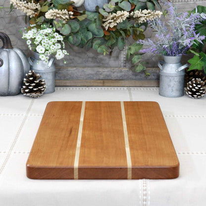 Cherry Cutting Board With Offset Maple Inlay (Add feet and/or Handle)