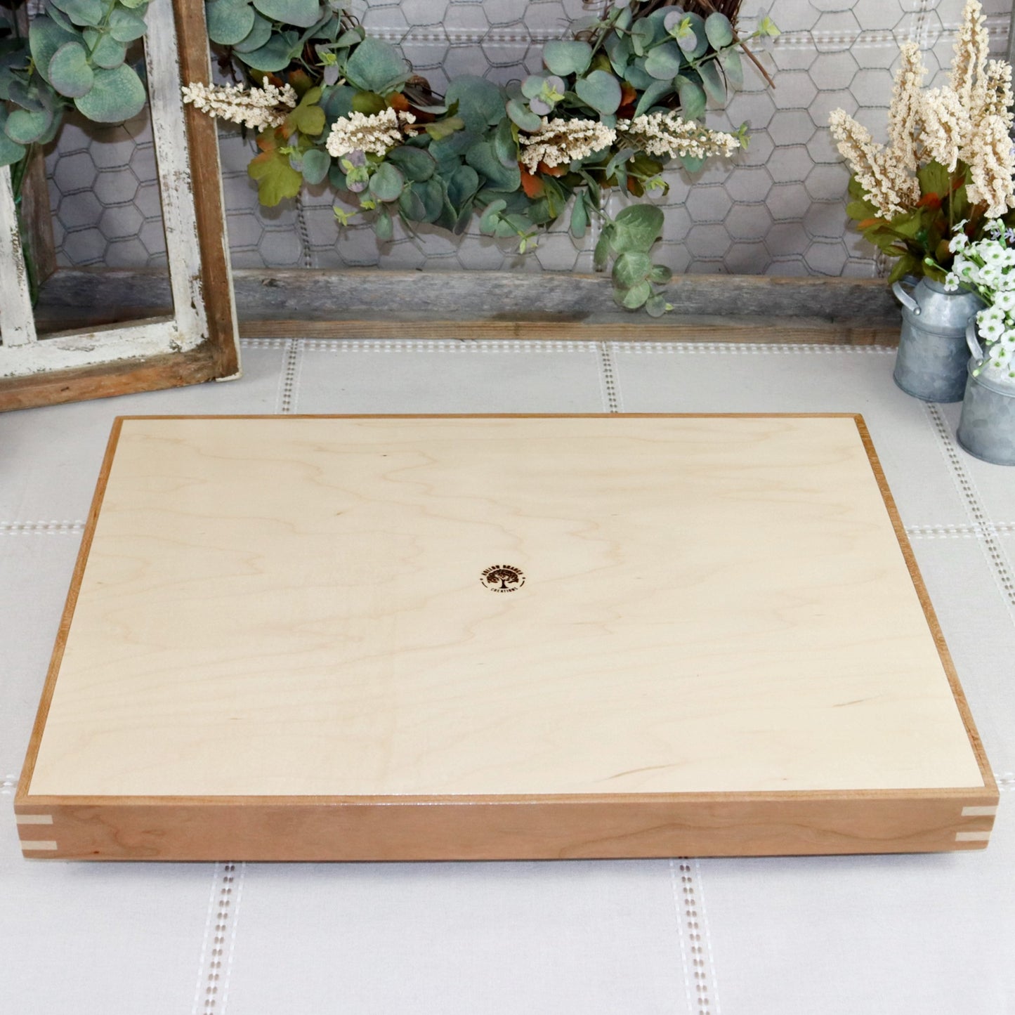 Cherry & Maple Wooden Serving Tray with Handles