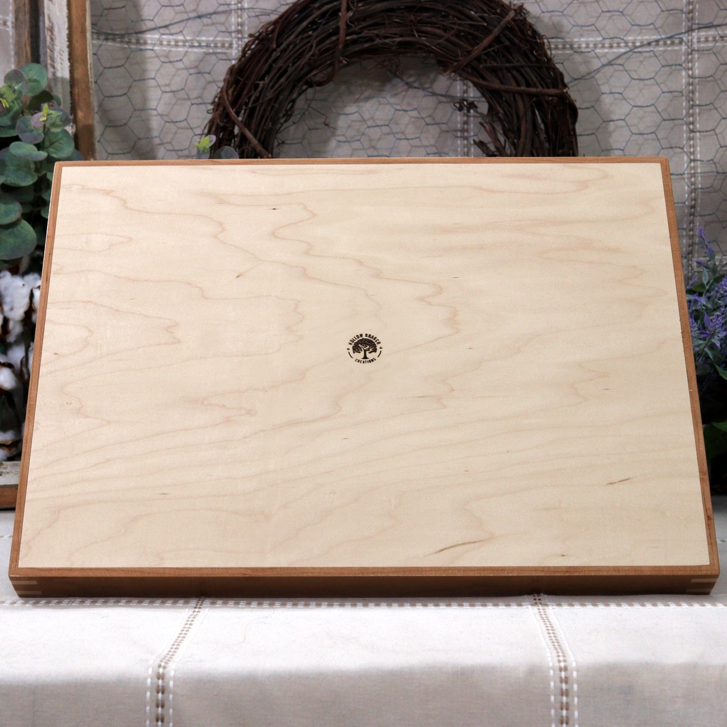 Cherry & Maple Wooden Serving Tray with Handles and Inlaid Corners - Affordable Unique Gift, Handmade in the USA