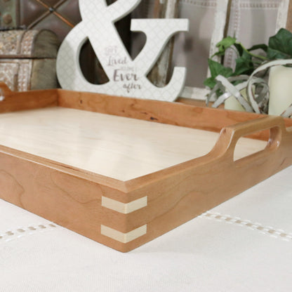 Cherry & Maple Wooden Serving Tray with Handles