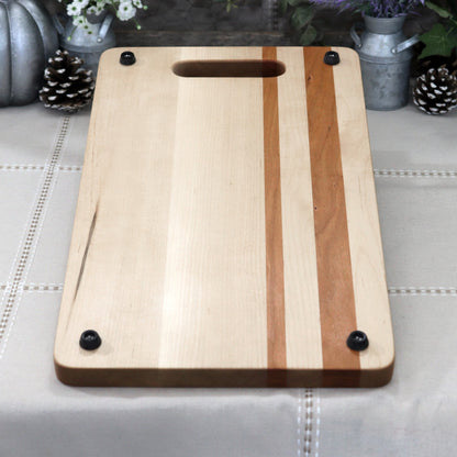 Maple Wood Cutting Board with Offset Cherry Inlay