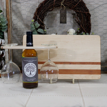 3-Piece Maple Wood Serving Tray, Cutting Board, & Wine Carrier: Serving Set