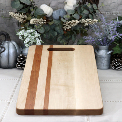 Maple Wood Cutting Board with Offset Cherry Inlay