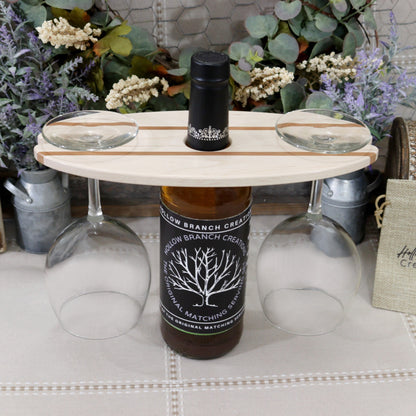 Maple Wood Wine Bottle & Glass Carrier -  It holds 2 Glasses.