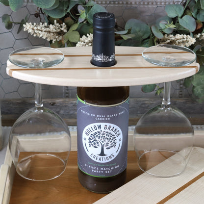Maple Wood Wine Bottle & Glass Carrier -  It holds 2 Glasses.