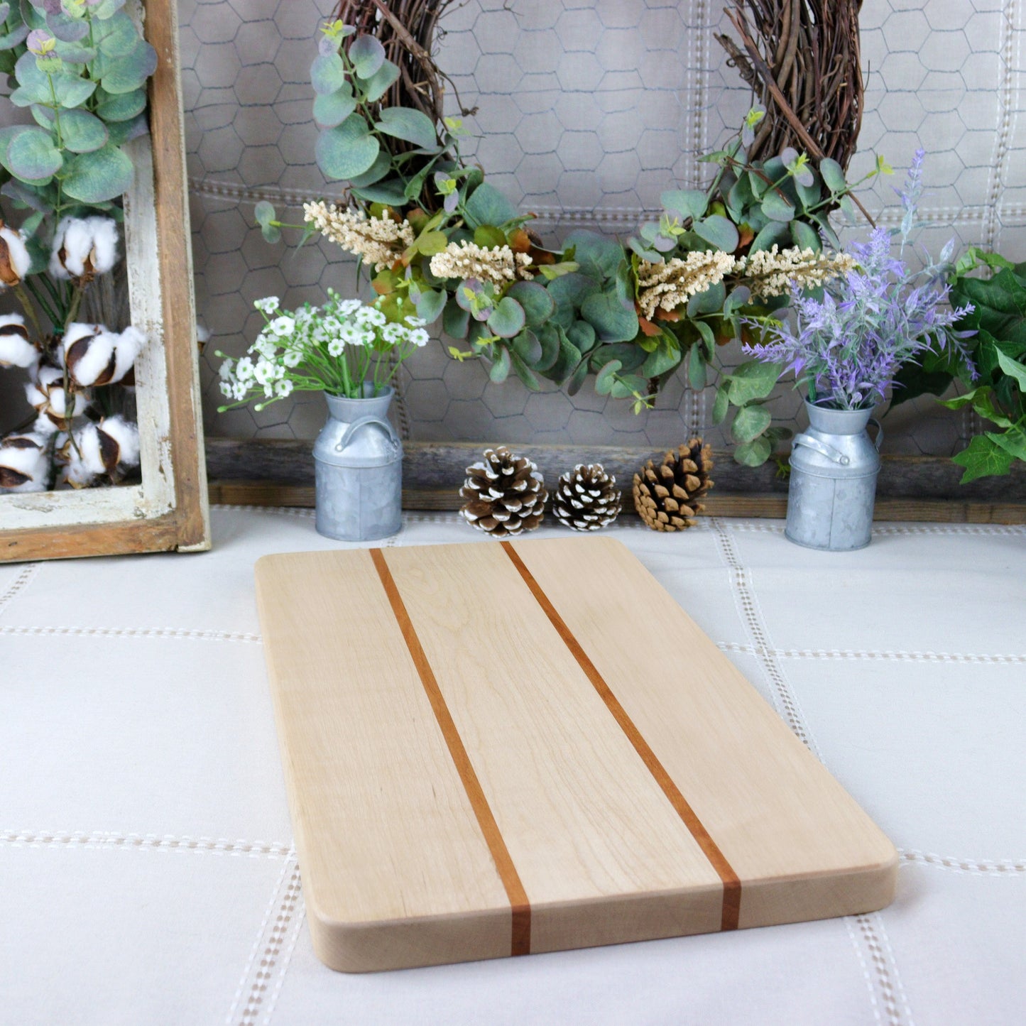 Maple Wood Cutting Board with Offset Cherry Inlay