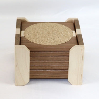 Walnut & Maple Wooden Coaster Set - Made for Large Cups