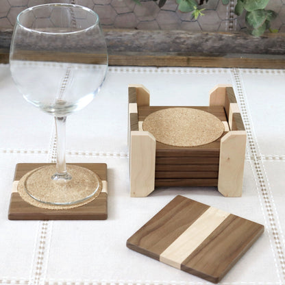 Walnut & Maple Wooden Coaster Set - Made for Large Cups