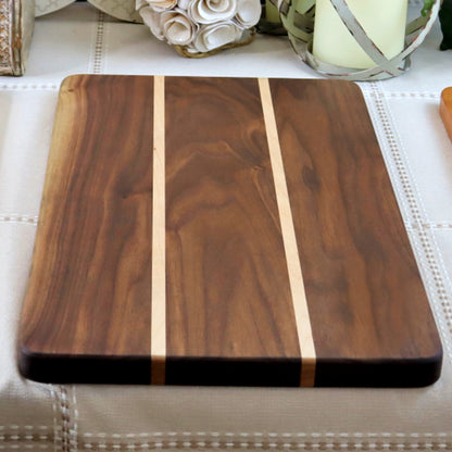2-Piece Serving Set: Walnut & Maple Wood Matching Cutting Board and Serving Tray with Handle
