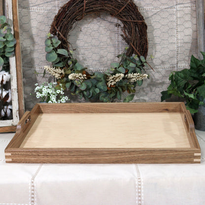 Walnut & Maple Wooden Serving Tray with handles