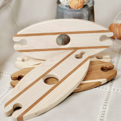 Maple Wood Wine Bottle & Glass Carrier -  It holds 2 Glasses.