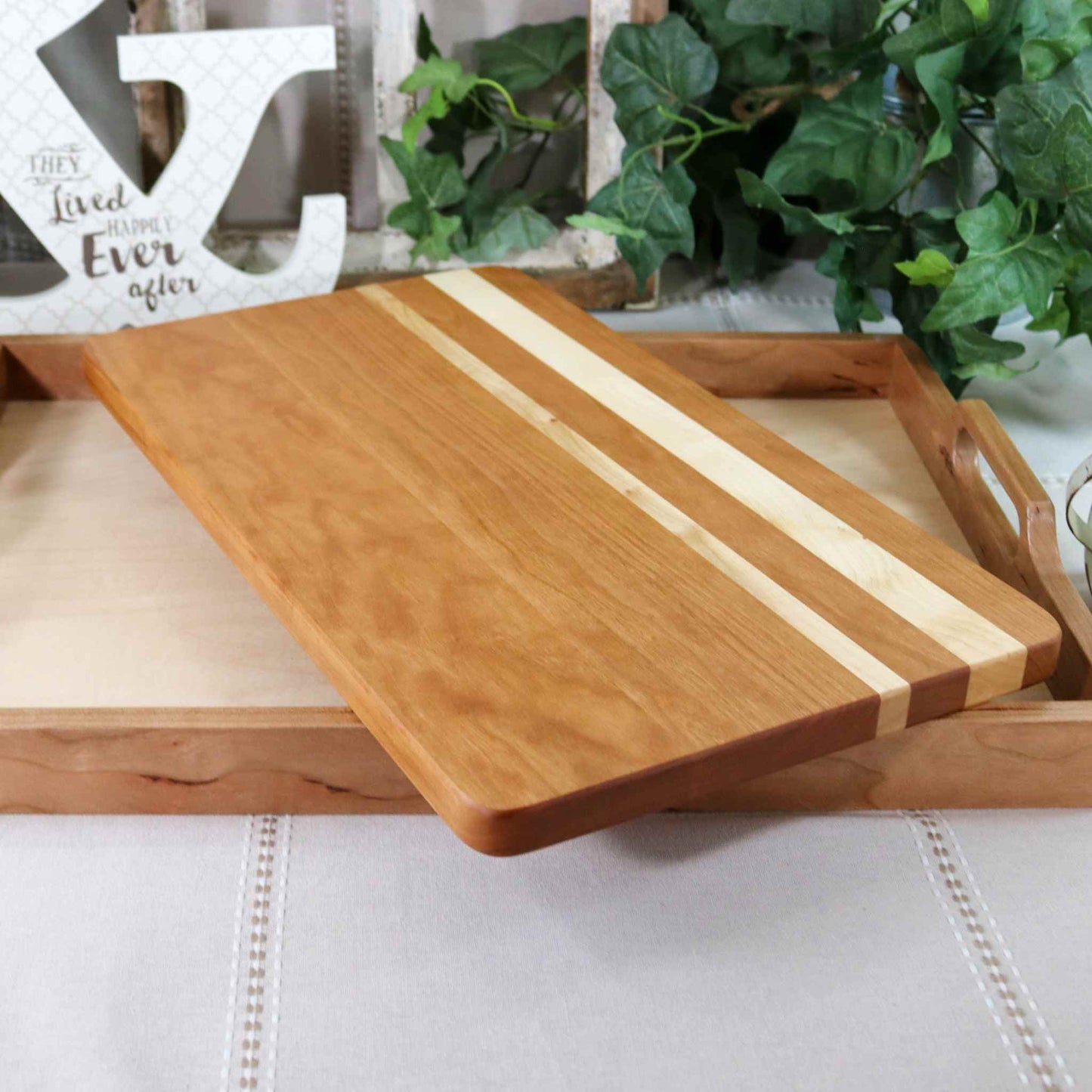 Cherry Cutting Board With Offset Maple Inlay